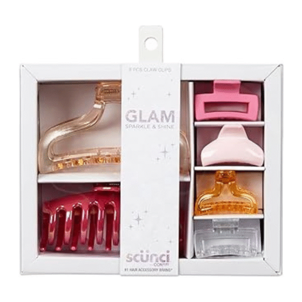 Scunci by Conair Gift Set, Gift Box Under $20, Includes 6 Claw Clips in Glamorous Shiny Colors
