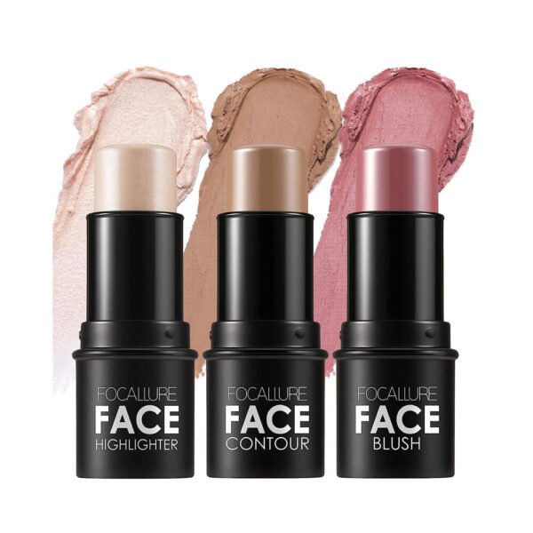 FOCALLURE 3 Pcs Cream Contour Sticks,Shades with Highlighter & Bronzer & Blush